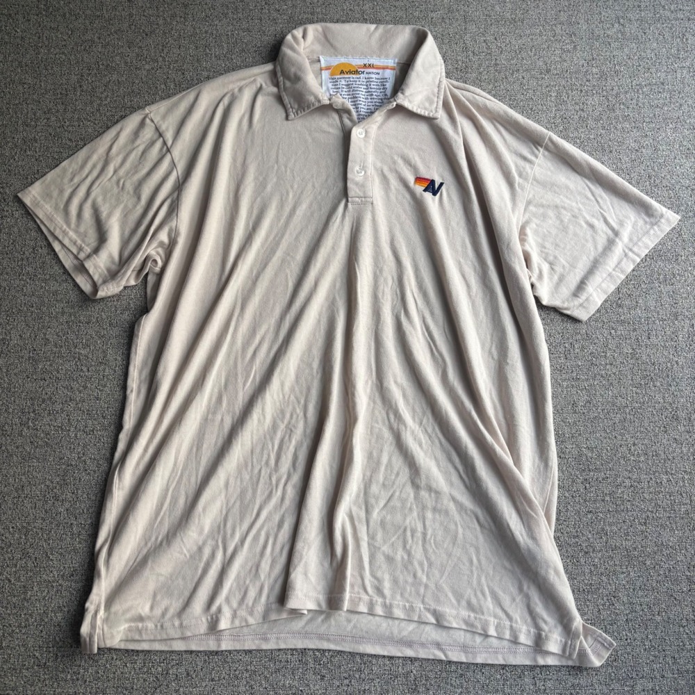 Aviator Nation Polo Shirt Mens XXL Short Sleeve Cream Embroidered Logo USA Made